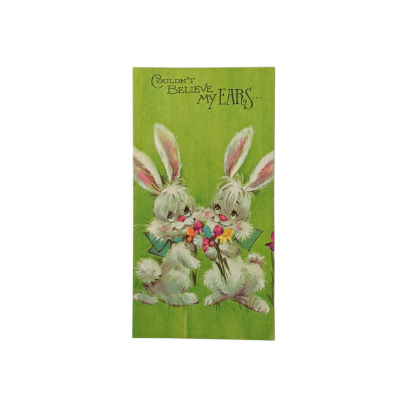 Vintage 60s Blank Greeting Cards "I'm All Ears" Kitschy Rabbit Design Lime Green - Picture 3 of 6